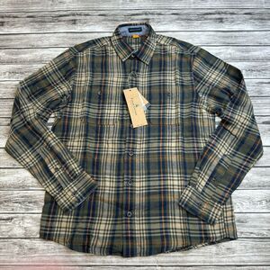 Taylor Vintage Men's Plaid Flannel Shirt S SM Small Blue Green Orange Tan Cream